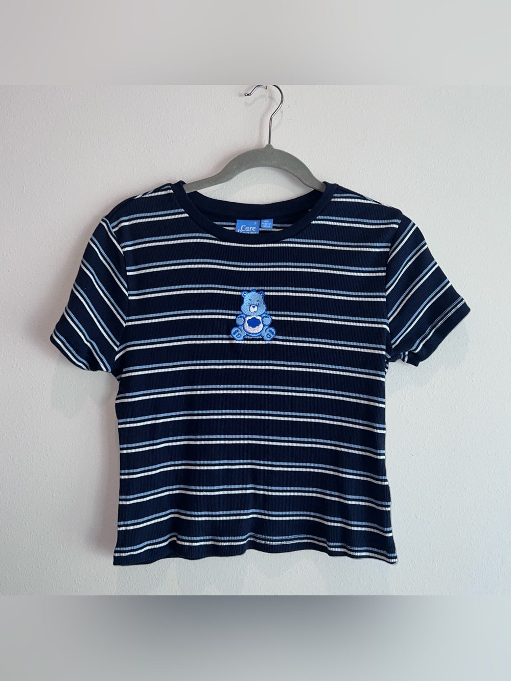 Care Bears Grumpy Bear Baby Tee Striped Ribbed Cropped XXL T-Shirt Vintage Y2K